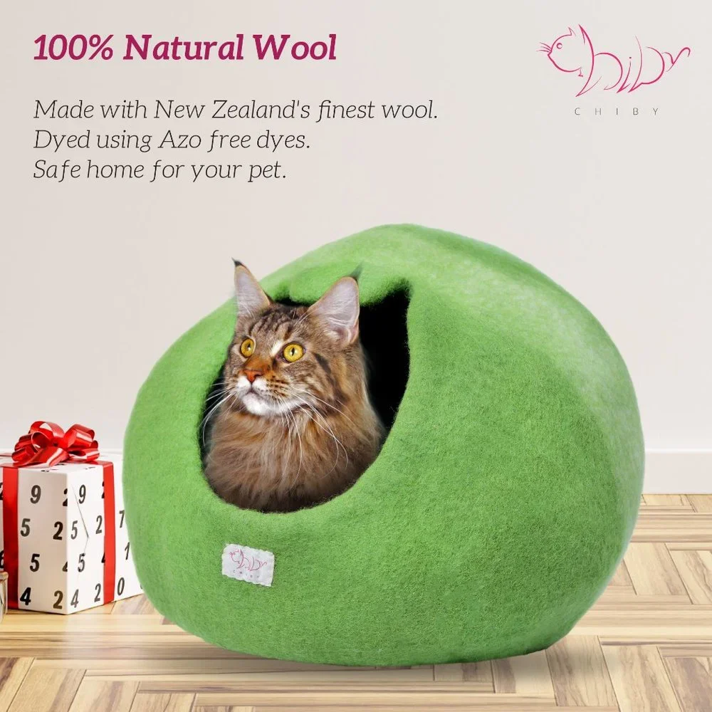 Premium Cat Bed Cave (Large/Medium) - Eco Friendly 100% Merino Wool Beds for Cat